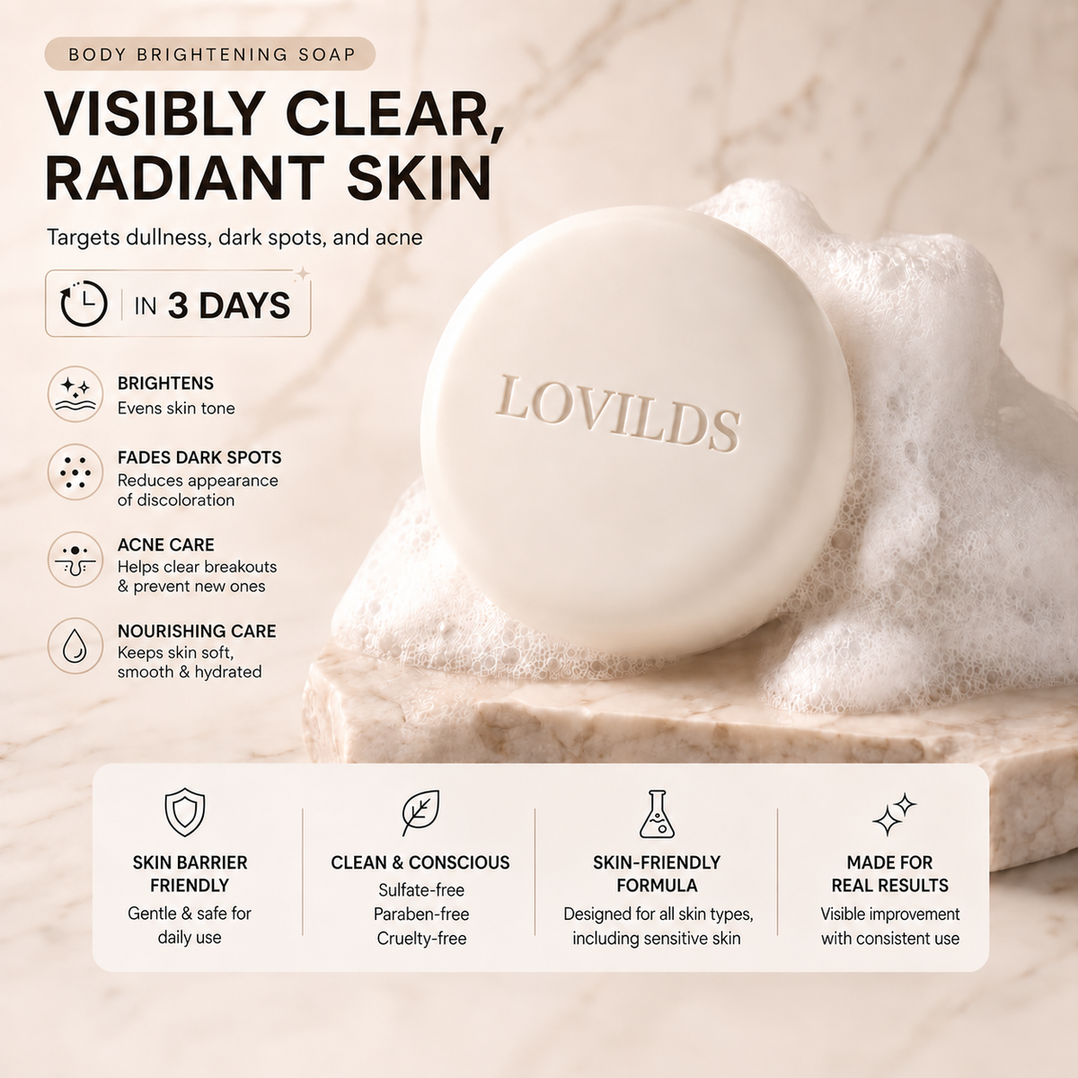🧼 Niacinamide Brightening Soap for Dark Spots, Freckles, Acne Marks & Uneven Skin Tone