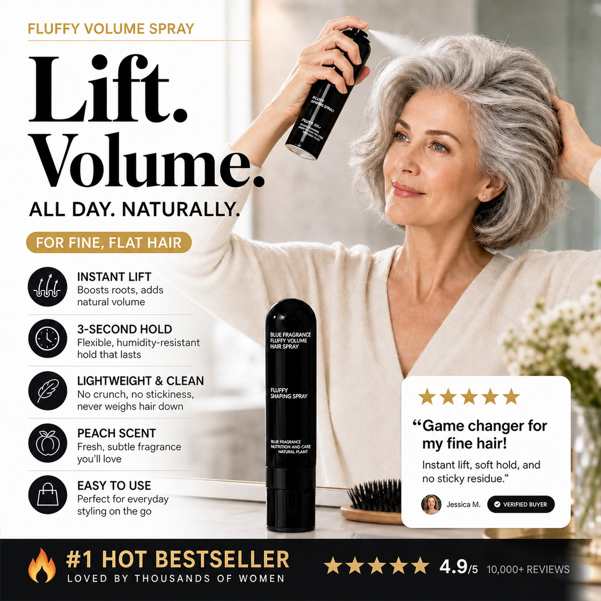 💁Last Day 60% OFF✨Fluffy Hair Shaping Spray, Long Lasting Peach Scent Volumizing Hair Mist for All-Day Hold